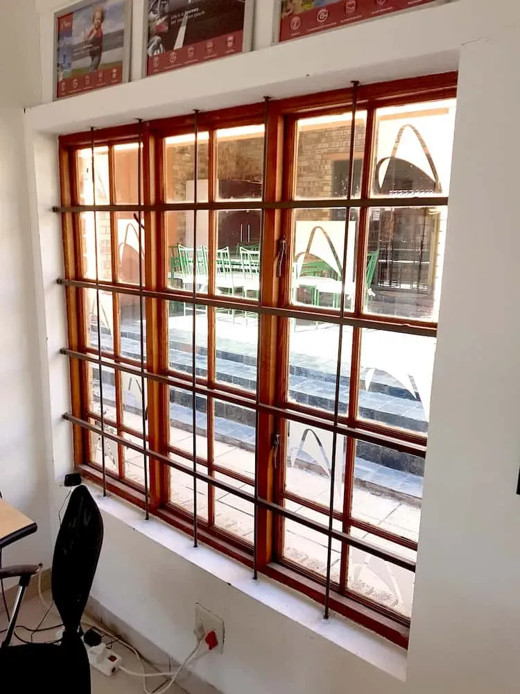Cottage pane bars fitted across a window.