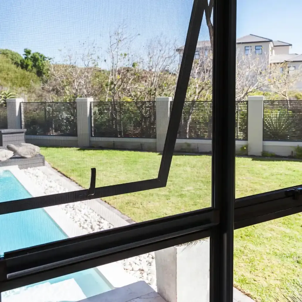 A mesh security screen installation.