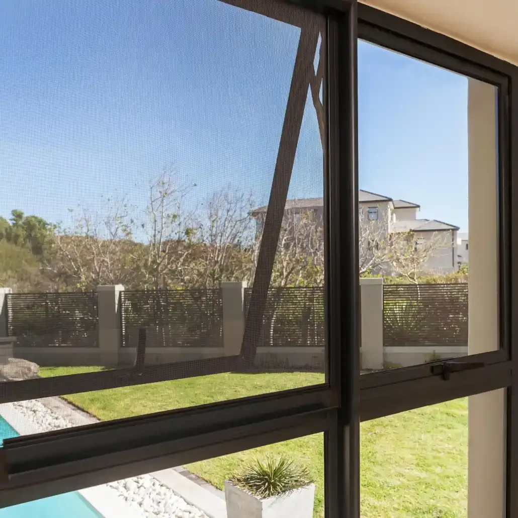 A mesh security screen installation.