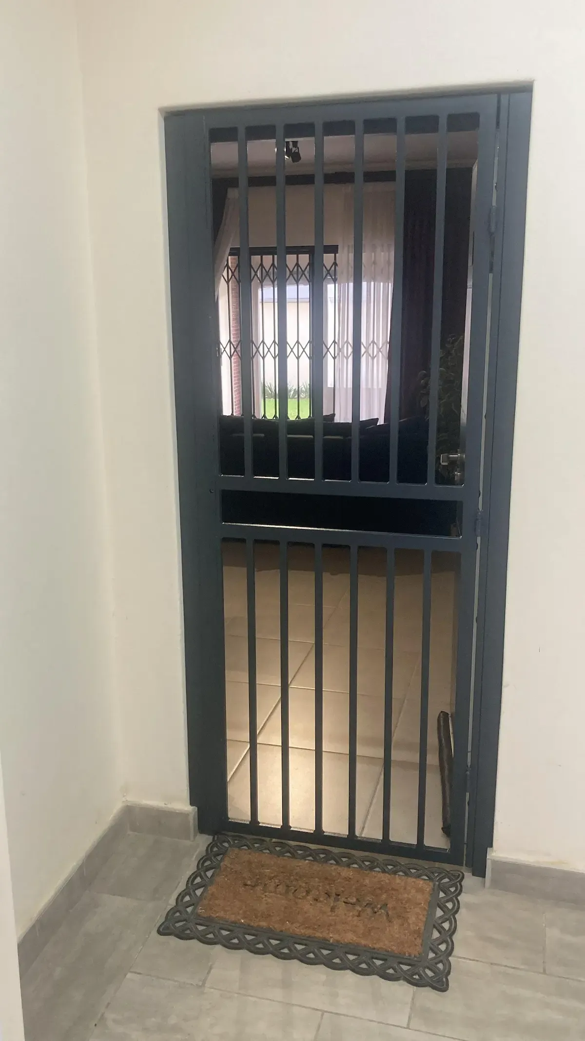 Swing security gate installation.