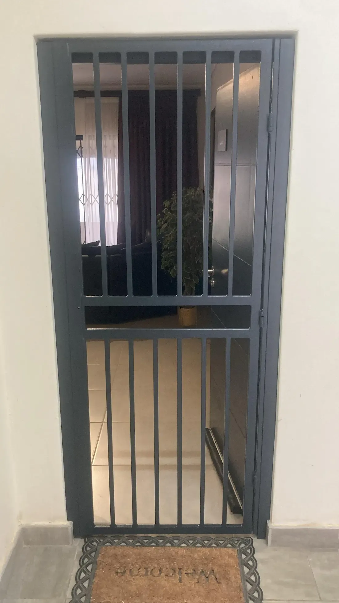 Swing security gate installation.